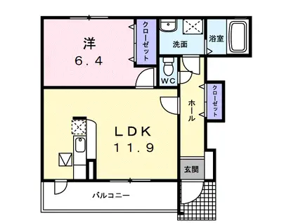 プリムラ ジュリアン(1LDK/1階)の間取り写真