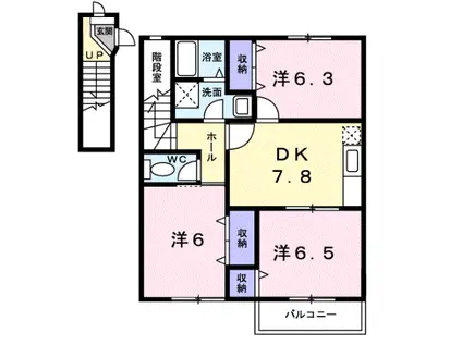 ビルゴB棟(3DK/2階)の間取り写真