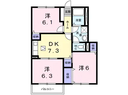 ビルゴB棟(3DK/1階)の間取り写真