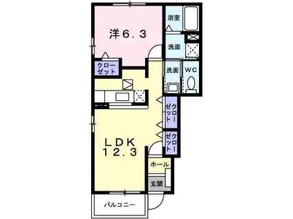 ソレアードB(1LDK/1階)の間取り写真