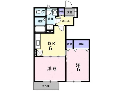 サンブライトB棟(2DK/1階)の間取り写真