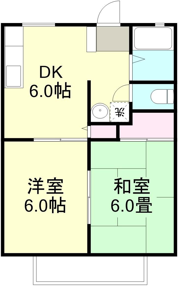 吉備線 東総社駅 徒歩11分 2階建 築38年(2DK/2階)の間取り写真