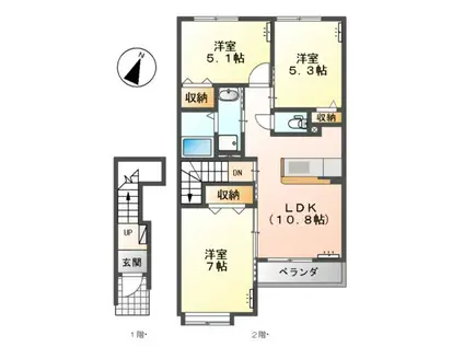 山陽本線 新倉敷駅 徒歩18分 2階建 築12年(3LDK/2階)の間取り写真