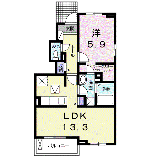 メゾン・パルメーラⅡ(1LDK/1階)の間取り写真