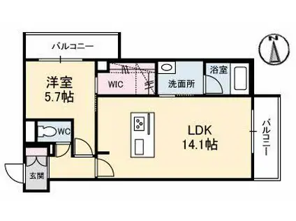 シャイン(1LDK/2階)の間取り写真