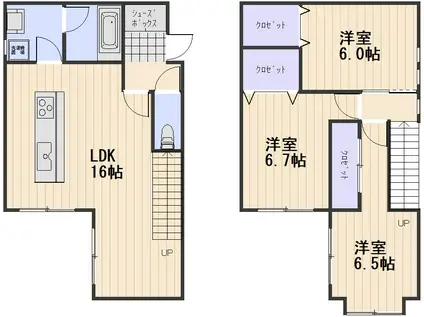 岡山県岡山市南区 2階建 築17年(3LDK)の間取り写真