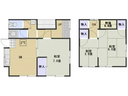 吉備線 大安寺駅 徒歩13分 2階建 築47年(3DK)の間取り写真