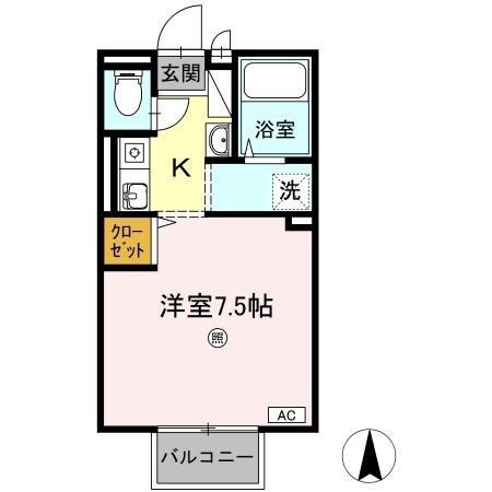 ウエストパレス B棟(ワンルーム/2階)の間取り写真