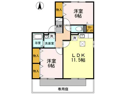 シュエット(2LDK/1階)の間取り写真