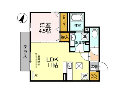 ラ・メージュ倉敷(1LDK/1階)の間取り写真