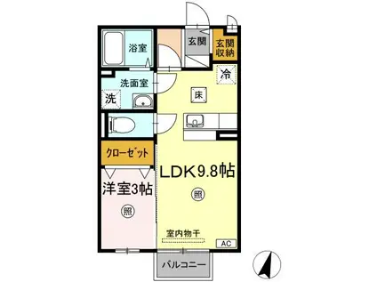 セジュール瀬戸下B棟(1LDK/1階)の間取り写真