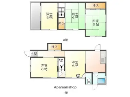 吉備線 東総社駅 徒歩10分 2階建 築44年(5K)の間取り写真