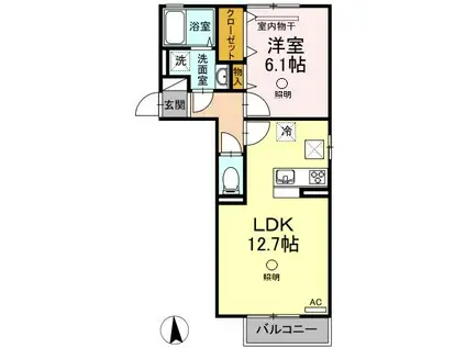 プリマヴェーラ酒津(1LDK/1階)の間取り写真