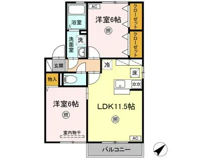 メルベーユコートA棟(2LDK/1階)の間取り写真