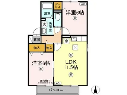 ボナールII(2LDK/1階)の間取り写真