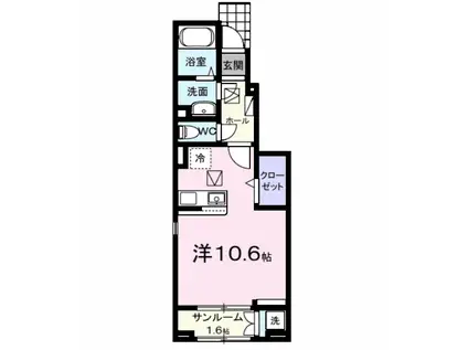 エムズガーデンA(ワンルーム/1階)の間取り写真