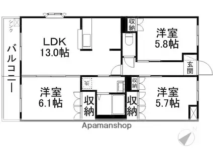フレンド・パーク宙(3LDK/2階)の間取り写真