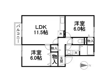 セジュール吉備路(2LDK/2階)の間取り写真
