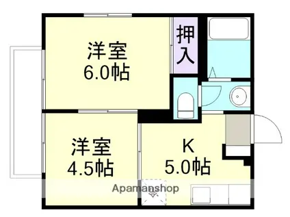 るーらんB棟(2K/1階)の間取り写真