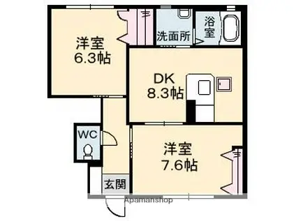 クレールB棟(2DK/1階)の間取り写真