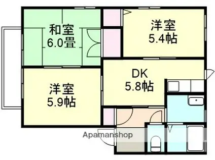 ブランシェC棟(3DK/2階)の間取り写真