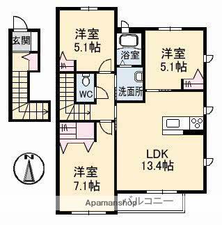 レジェルテA棟(3LDK/2階)の間取り写真