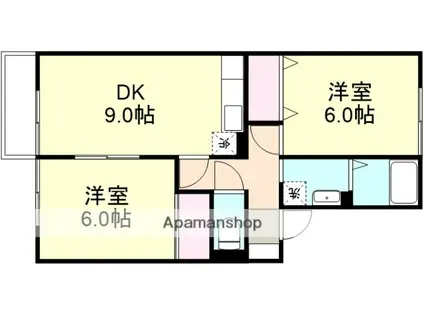 セジュール竹A棟(2DK/2階)の間取り写真