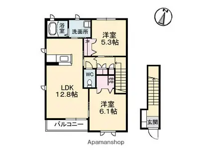 リアンC棟(2LDK/2階)の間取り写真