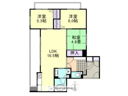 サーパス倉敷鶴形(3LDK/14階)の間取り写真