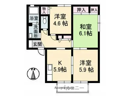 レジデンスナカヤB棟(3K/1階)の間取り写真