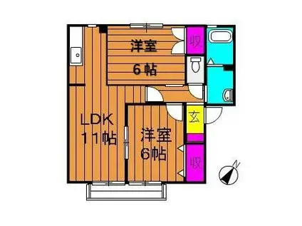 ソレジオ浜中A棟(2LDK/1階)の間取り写真