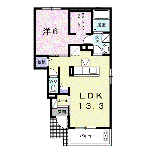トゥールビヨン Ⅱ(1LDK/1階)の間取り写真