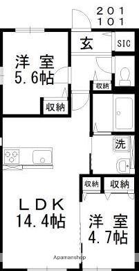 ビューティフルⅡ(2LDK/2階)の間取り写真