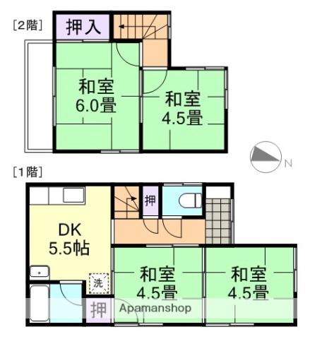 山陽本線 新倉敷駅 徒歩39分 2階建 築45年(4DK)の間取り写真