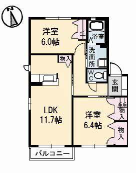 レフィナードA(2LDK/2階)の間取り写真