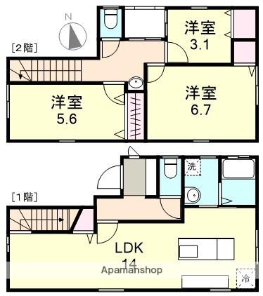 水島臨海鉄道 球場前駅(岡山) 徒歩10分 2階建 築5年(3LDK)の間取り写真