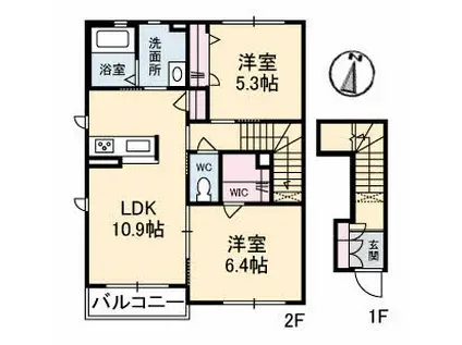 リバーサイド・MⅡ(2LDK/2階)の間取り写真