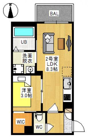 REGALEST 花尻Ⅲ(1LDK/3階)の間取り写真
