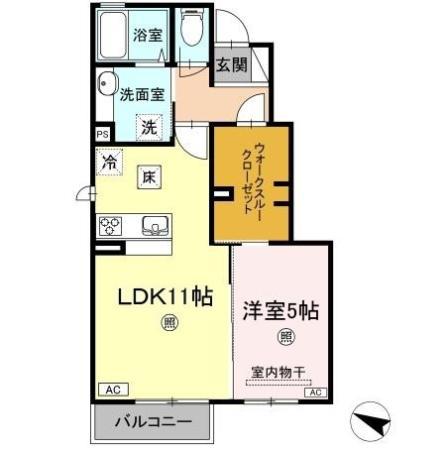 恵比寿Ⅲ(1LDK/1階)の間取り写真