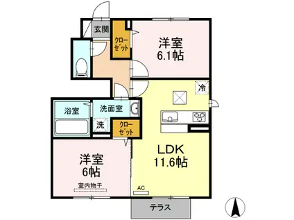 サフィール C棟 C棟(2LDK/1階)の間取り写真