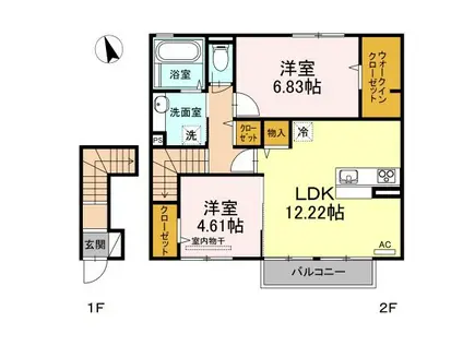 クレセント片島(2LDK/2階)の間取り写真