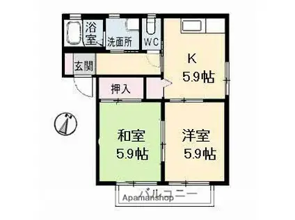 レーヴィンスB棟(2K/1階)の間取り写真