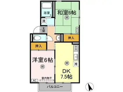 サリネージュ山手 A/B/C/D棟 D棟(2DK/2階)の間取り写真