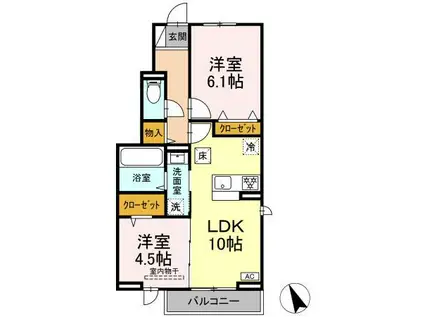 岡山県倉敷市 2階建 築1年(2LDK/1階)の間取り写真