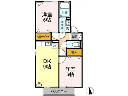 コンフォートD棟(2DK/2階)の間取り写真