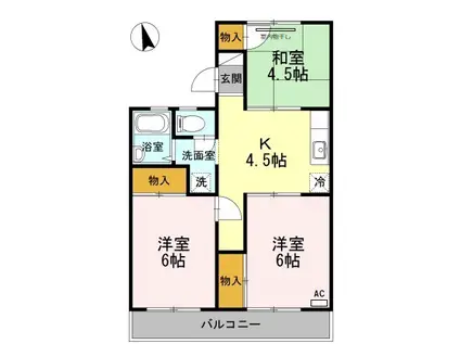 グリーンハイツ新福F棟(3K/2階)の間取り写真