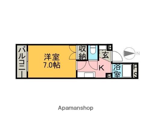 ラ・リュ奉還町(1K/2階)の間取り写真
