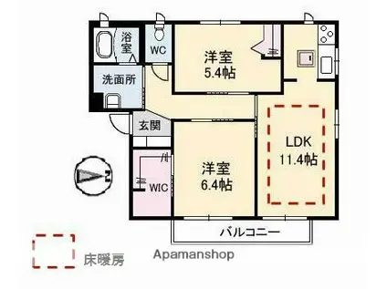 ジョリカⅢ A棟(2LDK/1階)の間取り写真
