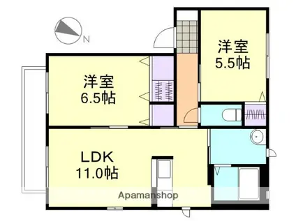 グリーンパークNISHINA A棟(2LDK/2階)の間取り写真