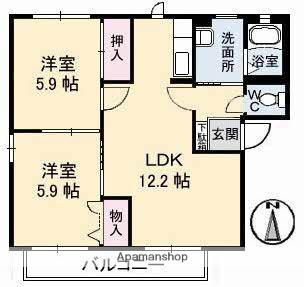 セントラルパークB棟(2LDK/1階)の間取り写真